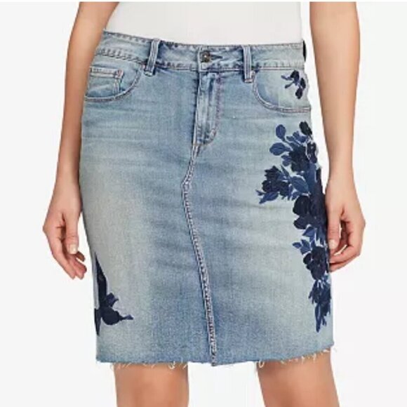 Vintage America SZ 6 Embroidered Blue Jean Denim Wonderland Skirt Boho Western - Picture 2 of 14